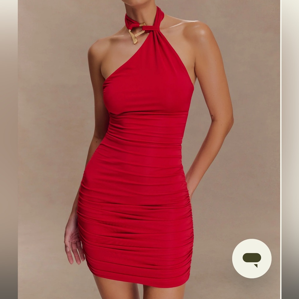 Meshki Mariposa Slinky Halter Mini Dress - Red